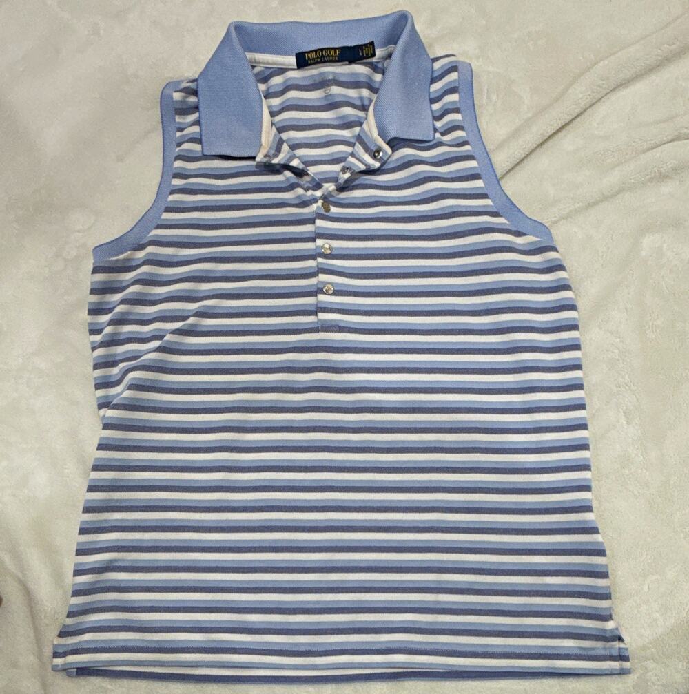 Polo Golf Ralph Lauren Womenās Striped Sleeveless Cotton Polo Blue/White L